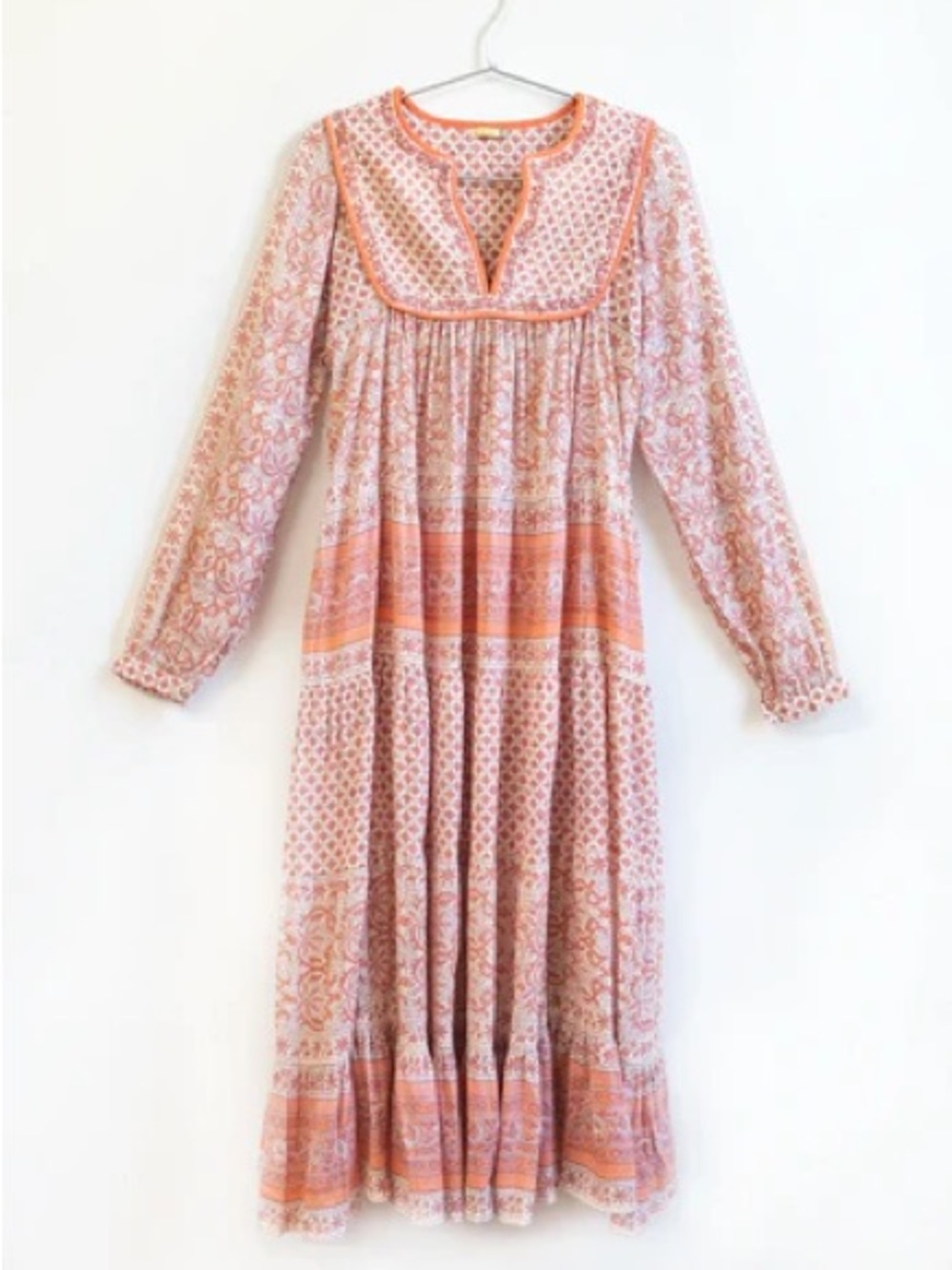 MATTA Small Nitika Nima Pink Coral Dress Cotton Midi Quilted perfect condition